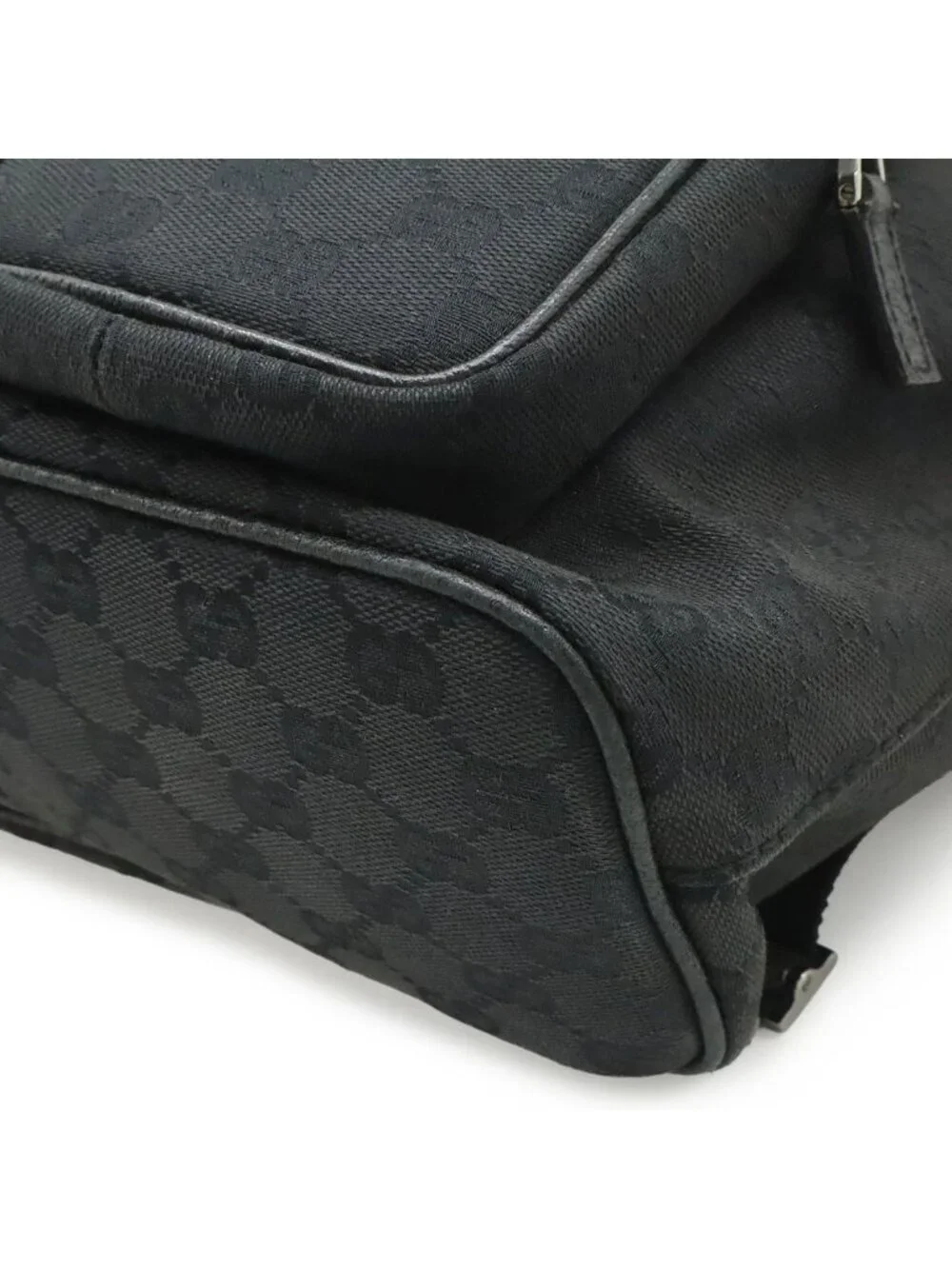Gucci GG Canvas Jackie Line Backpack Leather Black Silver